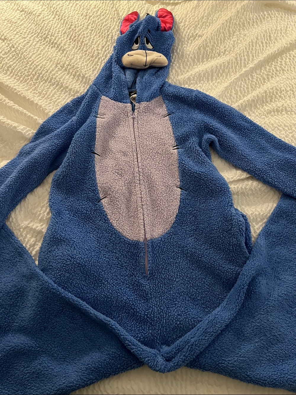 Disney Blue Plush Eeyore Hooded Onesie with Pink Belly and Red Ear Accents